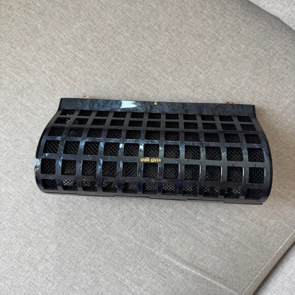 Cult Gaia Alana Shoulder Bag NEW Black Swirl Glossy Acrylic Windowpane Screened - Picture 6 of 8